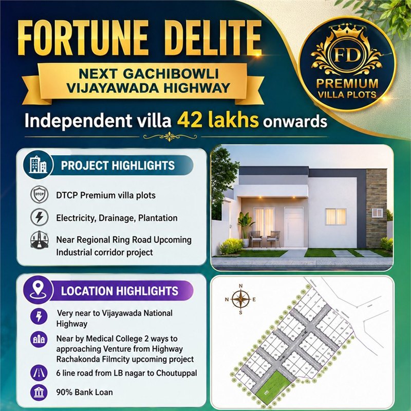 Fortune Delite - premium DTCP villa plots, independent villa 42 lakhs onwards